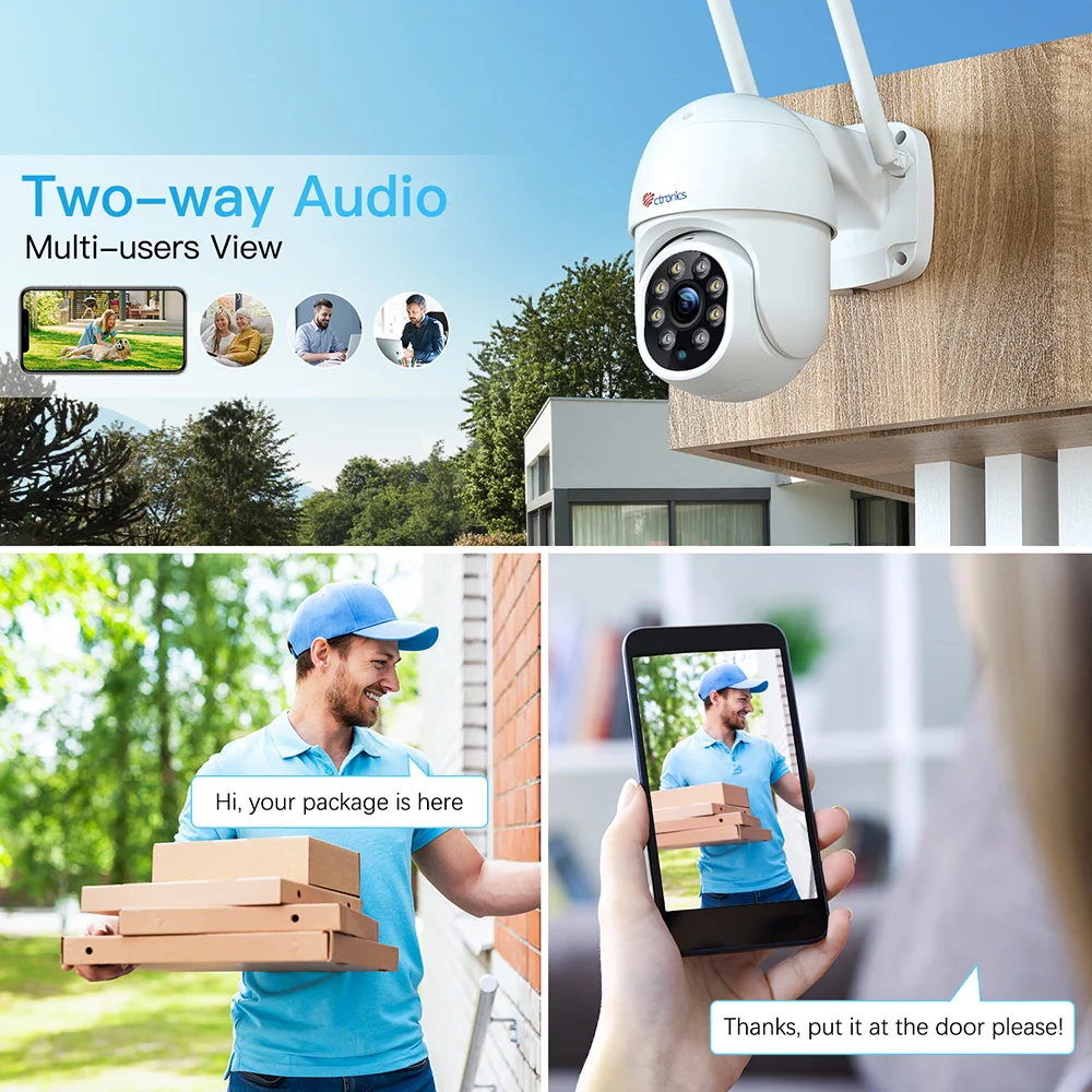 Ctronics 5MP WiFi 카메라 야외 PTZ 360 보안 IP 카메라 인간 감지 자동 추적 CCTV 4MP 1080P 컬러 나이트 비전 양방향 토크