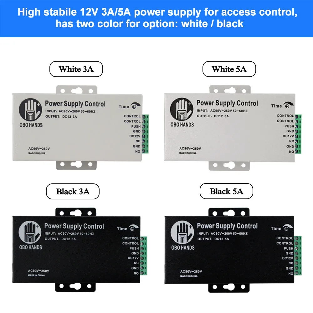 OBO HANDS 액세스 제어 전원 공급 장치 스위치, 12VDC, 3A/5A 시간 지연 조절 가능, AC90V-260V 입력 NO/NC 출력, 2 전기 잠금 장치