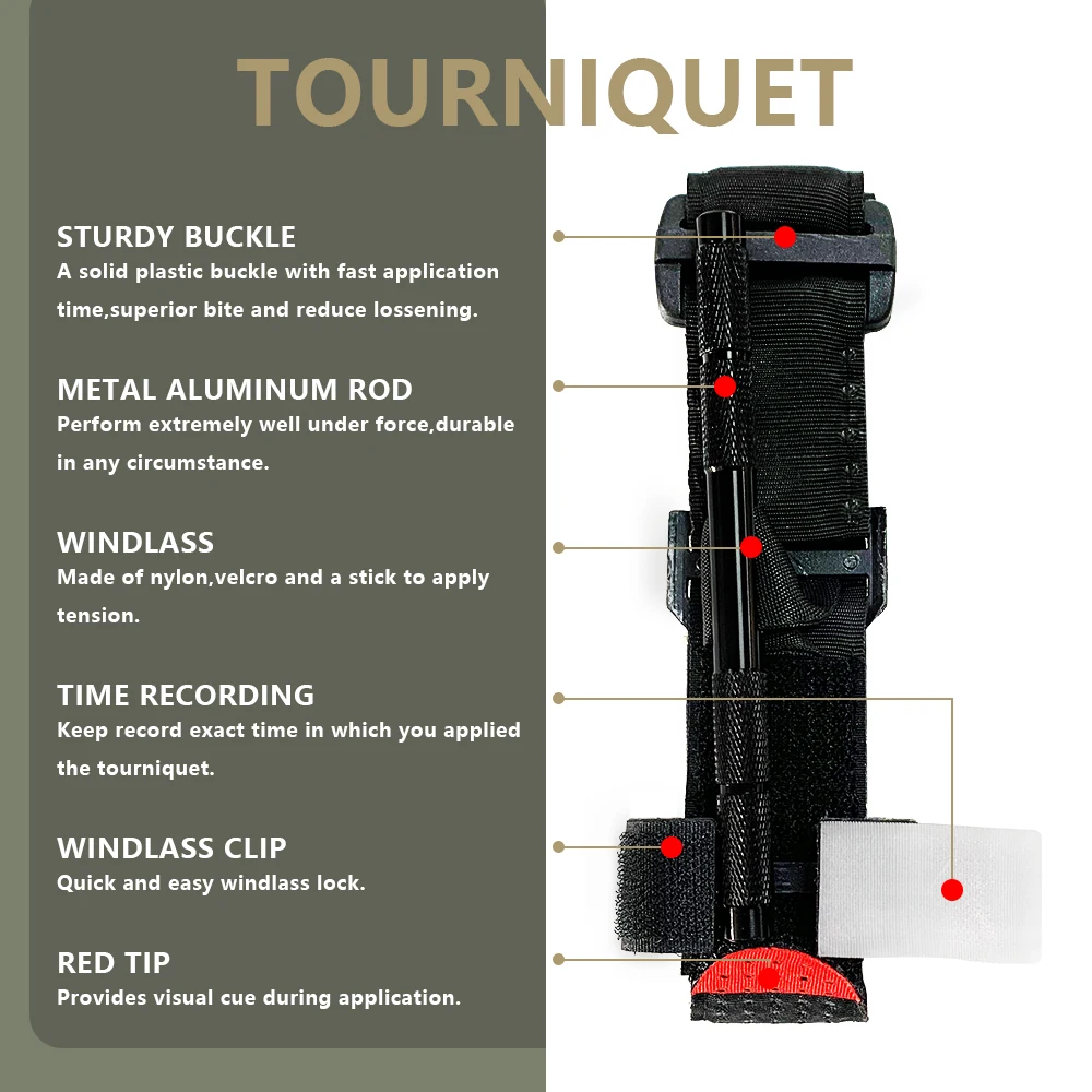 전술 금속 지혈대, 블루 블랙 카키 레드, 야외 전투 응급 처치, 군사 구조, 95cm