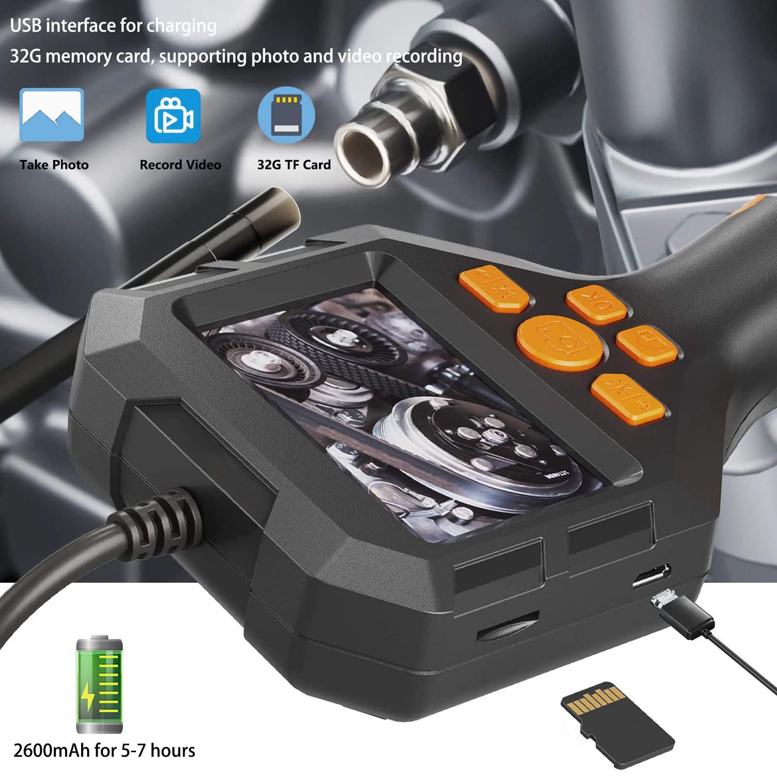 산업용 내시경 카메라, IPS 스크린, 하수도 검사 보어스코프, IP68 방수, 8mm 렌즈, 자동차 엔진 수리용, 2.4 인치, 2.8 인치