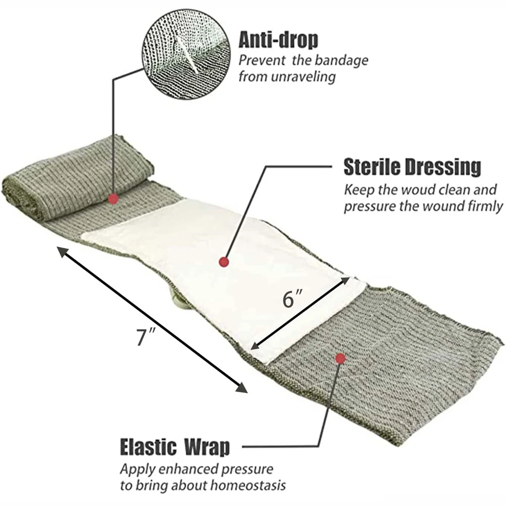 이스라엘 붕대 4/6 인치 지혈 압축 붕대 이중 진공 밀봉 응급 압력 외상 응급 처치 키트 IFAK