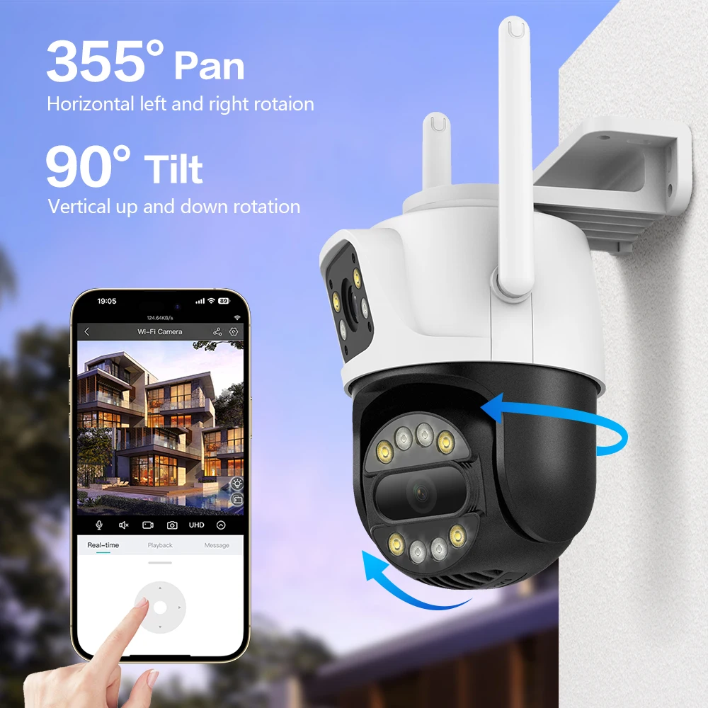 듀얼 렌즈 듀얼 스크린 AI 자동 추적 IP iCSee 카메라, CCTV 오디오 비디오 감시, 4K 8MP HD 와이파이 PTZ 카메라, 3K 6MP