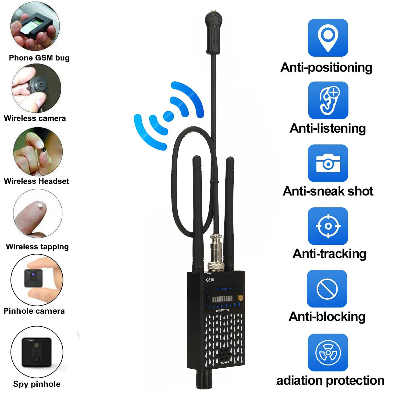 G618W 스파이 방지 무선 RF 신호 감지기 버그, G318 GSM 오디오 GPS 추적기, 카메라 도청 장치, 전문 신호 탐지기 title=G618W 스파이 방지 무선 RF 신호 감지기 버그, G318 GSM 오디오 GPS 추적기, 카메라 도청 장치, 전문 신호 탐지기 