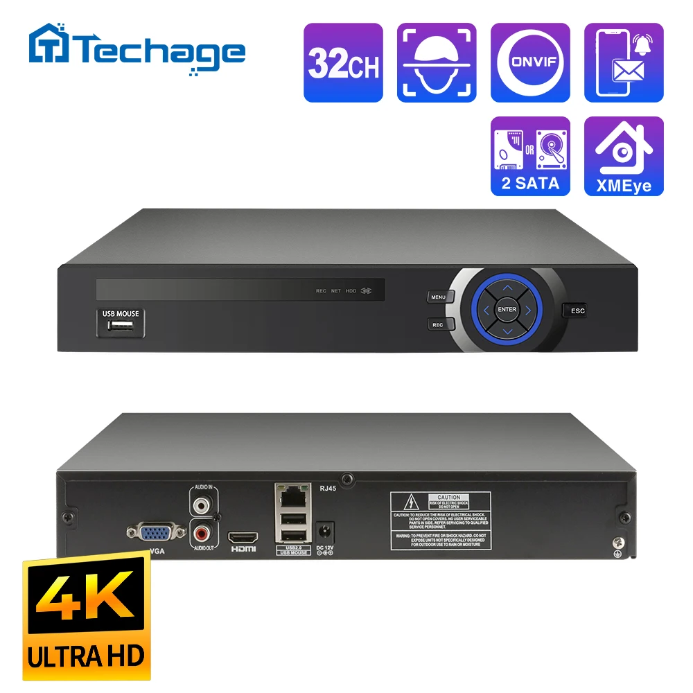 Techage 스마트 AI 지지대, 얼굴, 사람, 모션 감지, 이메일 경고 지지대, Onvif 프로토콜, P2P, H.265 울트라 HD, 4K, 8MP, 32CH, IP NVR title=Techage 스마트 AI 지지대, 얼굴, 사람, 모션 감지, 이메일 경고 지지대, Onvif 프로토콜, P2P, H.265 울트라 HD, 4K, 8MP, 32CH, IP NVR 