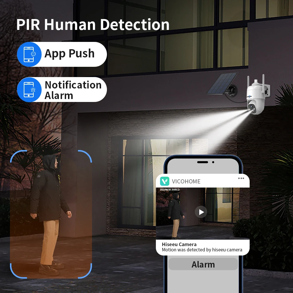 Hiseeu-비디오 보안 감시 카메라, 3mp, 클라우드, AI, 와이파이, 충전식 배터리, 태양 전지 패널, 야외 팬 및 틸트, 무선