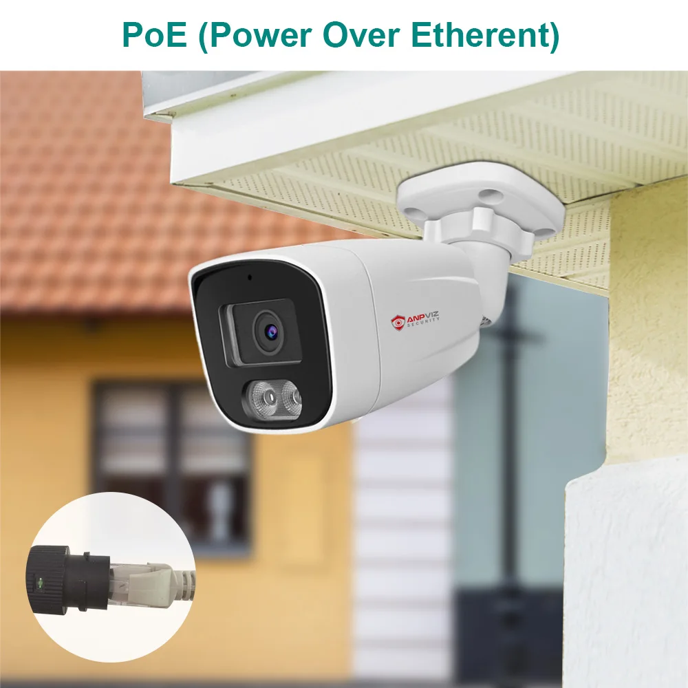 Anpviz PoE IP 네트워크 미니 불릿 카메라, 야외 보안 보호 카메라, 내장 마이크 오디오 IR 30m IP66, 4MP