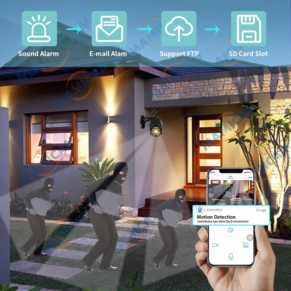 야외 무선 보안 CCTV 감시 캠, 5MP PTZ 스피드 돔 와이파이 IP 카메라, 1080P HD, 5X 줌, 8 개 LED IR 30m, Onvif Camhi