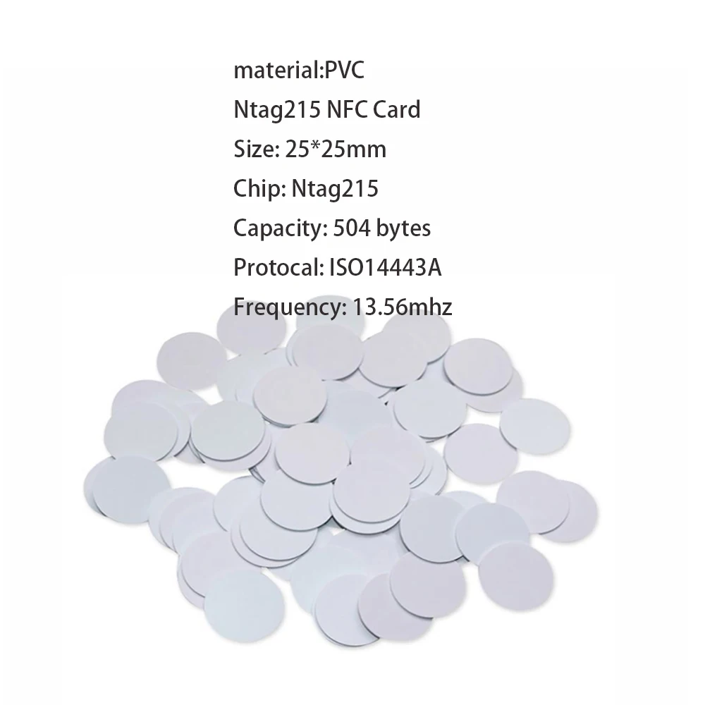 NFC 215 코인 카드, Ntg215 코인 태그, 13.56MHz 14443A RFID NFC 태그, 504 바이트 NFC 개인 자동화 NFC 215 카드, 10 개, 50 개, 100 개