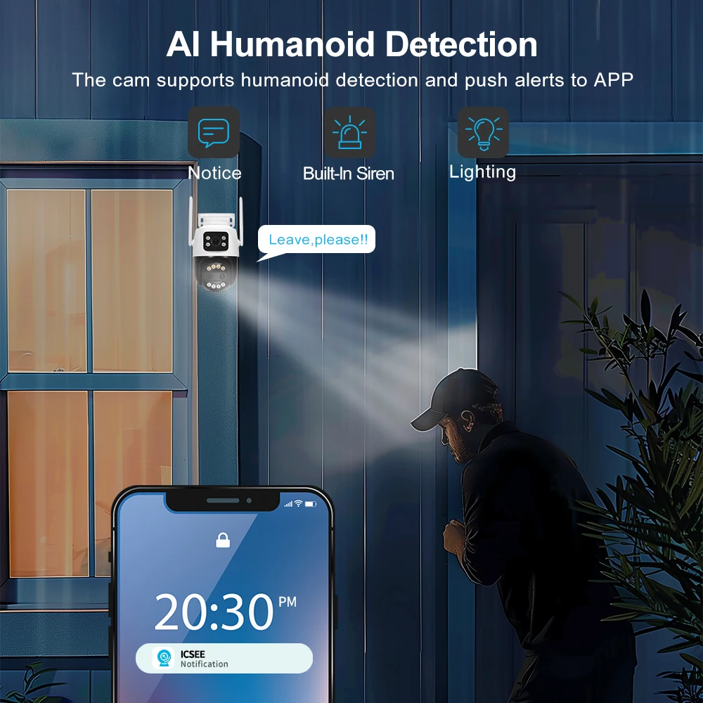 12MP 카메라 CCTV IP 야외 AI 인간 추적 오디오 홈 보안 감시 카메라, 듀얼 렌즈, 4K PTZ 와이파이 8 배 줌,2.8mm -12mm