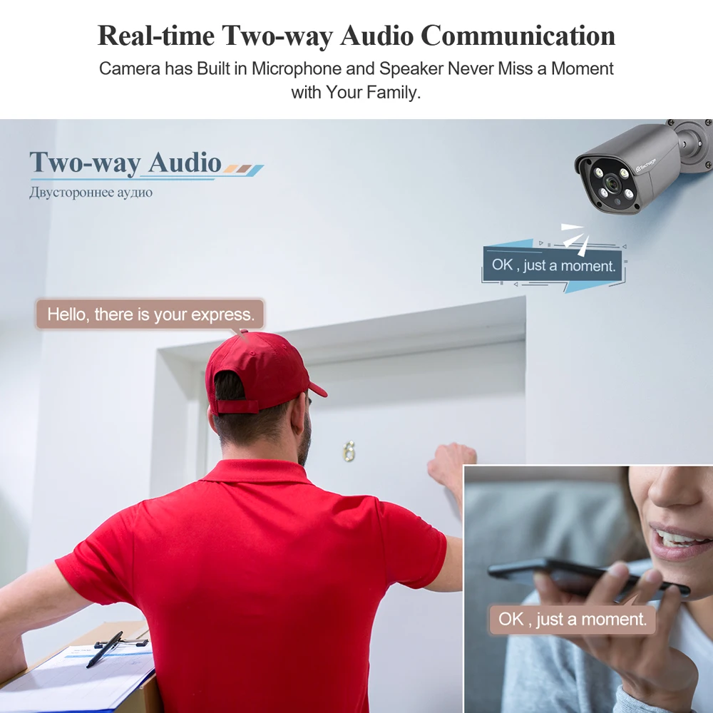 Techage POE 카메라 시스템, 얼굴 인간 감지, 양방향 오디오, 야외 4K 보안 감시 세트, 다채로운 야간, H.265, 16CH, 5MP, 8MP