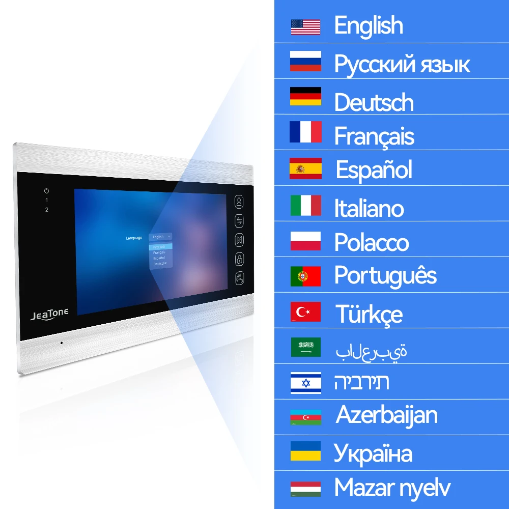 Jeatone 와이파이 비디오 인터콤, 투야 무선 리모컨 시스템, 다국어 실내 인터콤, 개인 주택, 7 인치, 1080P