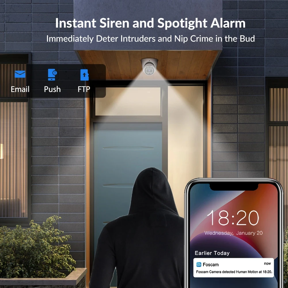 FOSCAM 스마트 보안 카메라, 야외 및 실내 적외선 컬러 야간 투시경 돔 IP 캠, 인간 및 차량 감지 감시, 8MP PoE