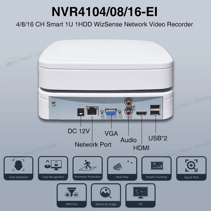 Dahua Mini Wizsense 스마트 AI 보안 시스템 NVR4104-EI, Imou 지원 NVR IP 카메라, NVR4104, 08/16-4KS2, 4 채널, 8/16 채널