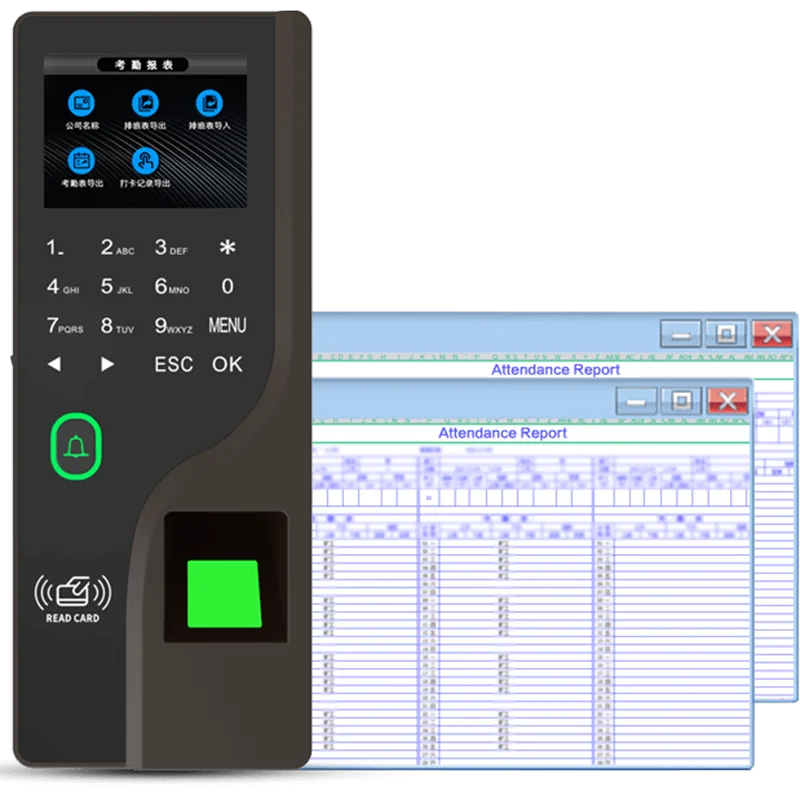 2.4 인치 지문 출석 기계, 비밀번호 RFID 카드, 휴대폰, 컬러 스크린, 생체 인식 도어락, 시간 기록