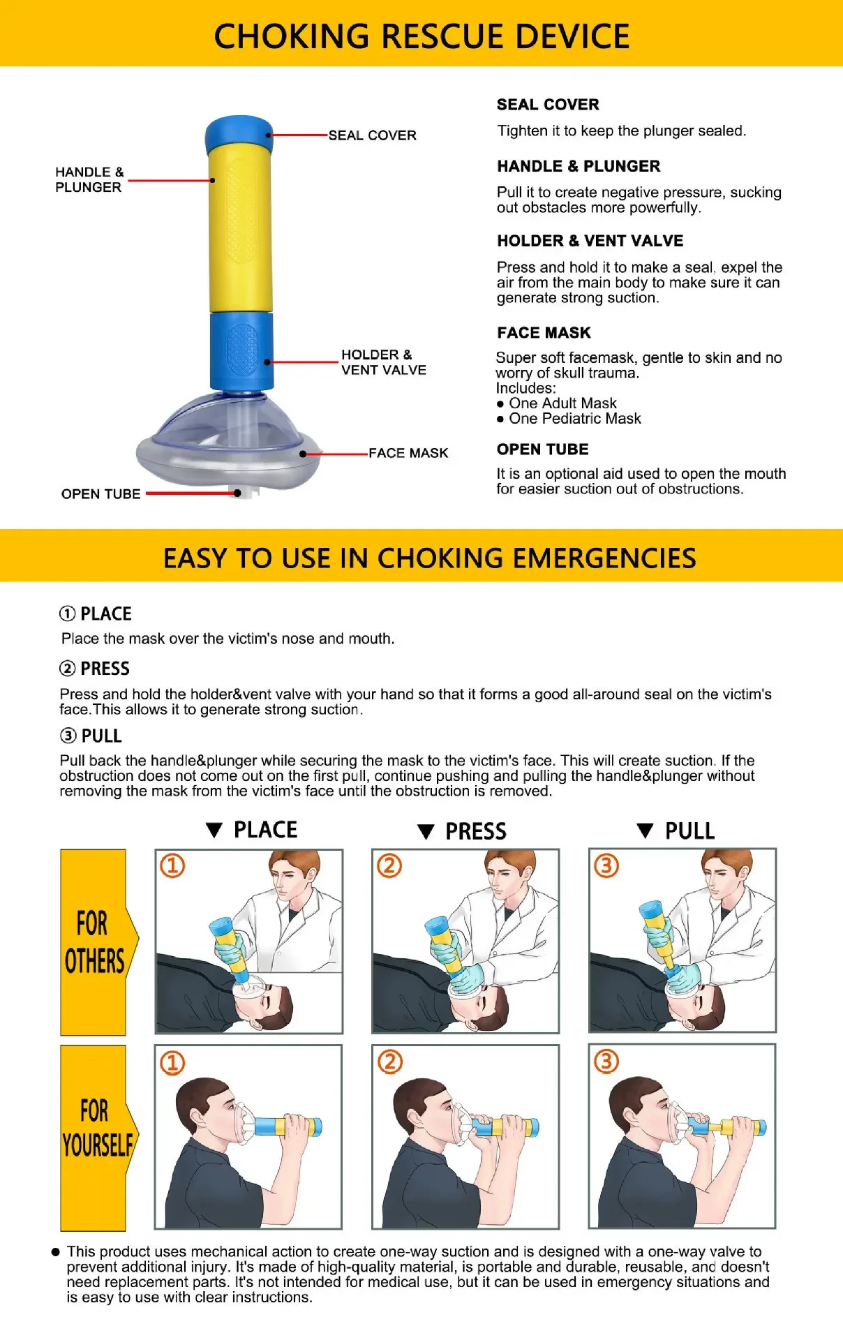 휴대용 CPR 응급 처치 키트, 인명 구조 질식 구조 훈련, 가정용 진공 장치, 야외 질식 콤보 키트, 성인 및 어린이용