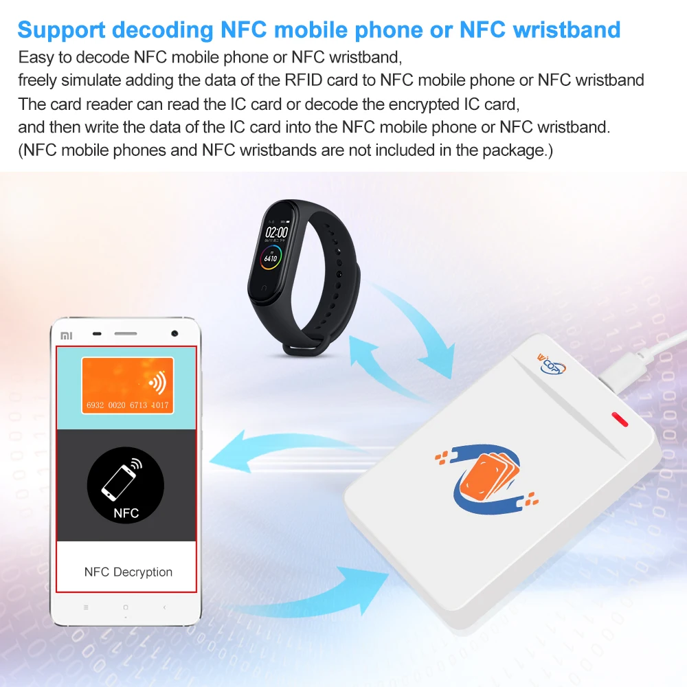 RFID 리더 라이터 복사기 복사기, 125KHz 13.56MHz 암호화 프로그래머, USB UID T5577 열쇠 고리 카드, NFC 전화 및 손목 밴드 지원