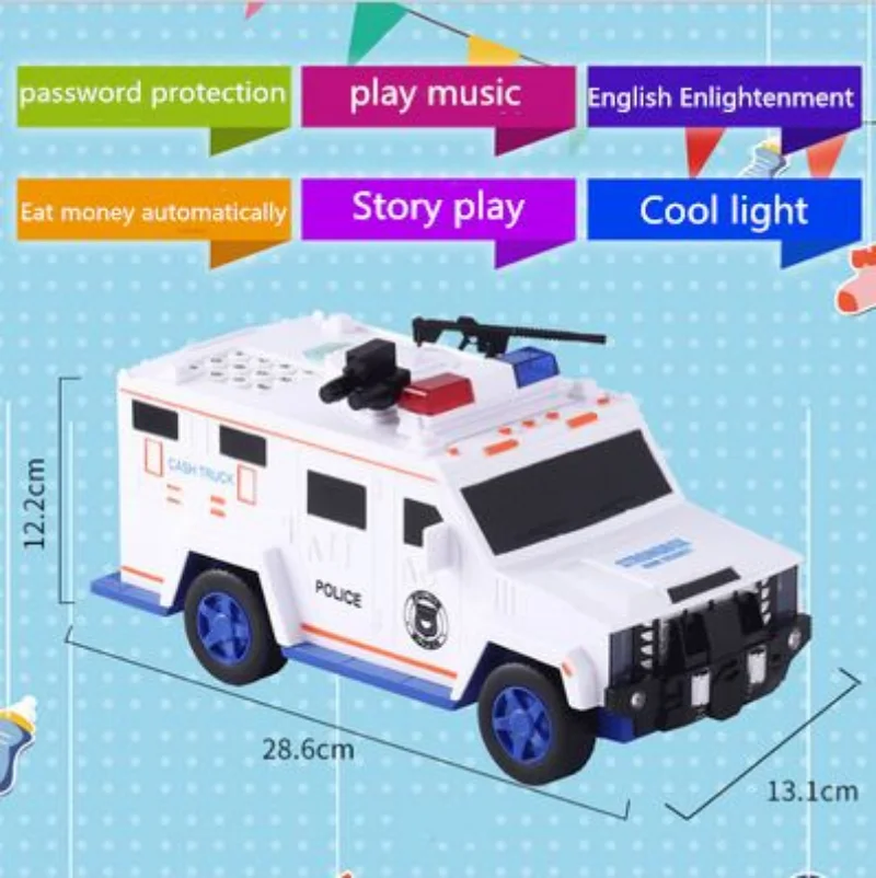 자동차 돼지 저금통 돈 상자 어린이 큰 안전 저축 동전 상자, 음악 지문 암호 현금 트럭 돈 상자 저축 예금 상자