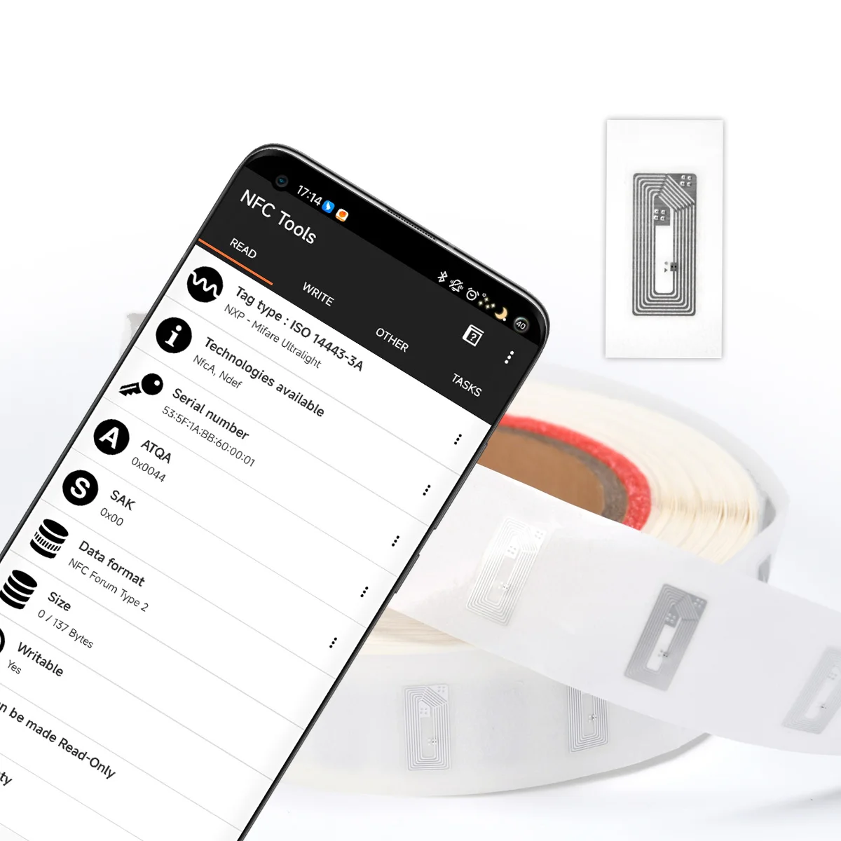 NFC 태그 13.56MHz 프로그래밍 가능 빈 레이블 범용 Rfid 카드 칩, 모든 전화 프로토콜 ISO14443A 213 스티커 50/100 개