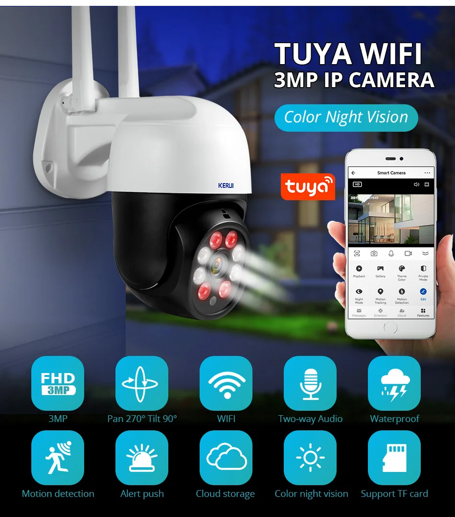 DIY Kerui Tuya W181 무선 Wifi 가정 경보 3MP Tuya 사진기 통제 LCD GSM 도난 경보기 체계 가정 안전 경보를 위해