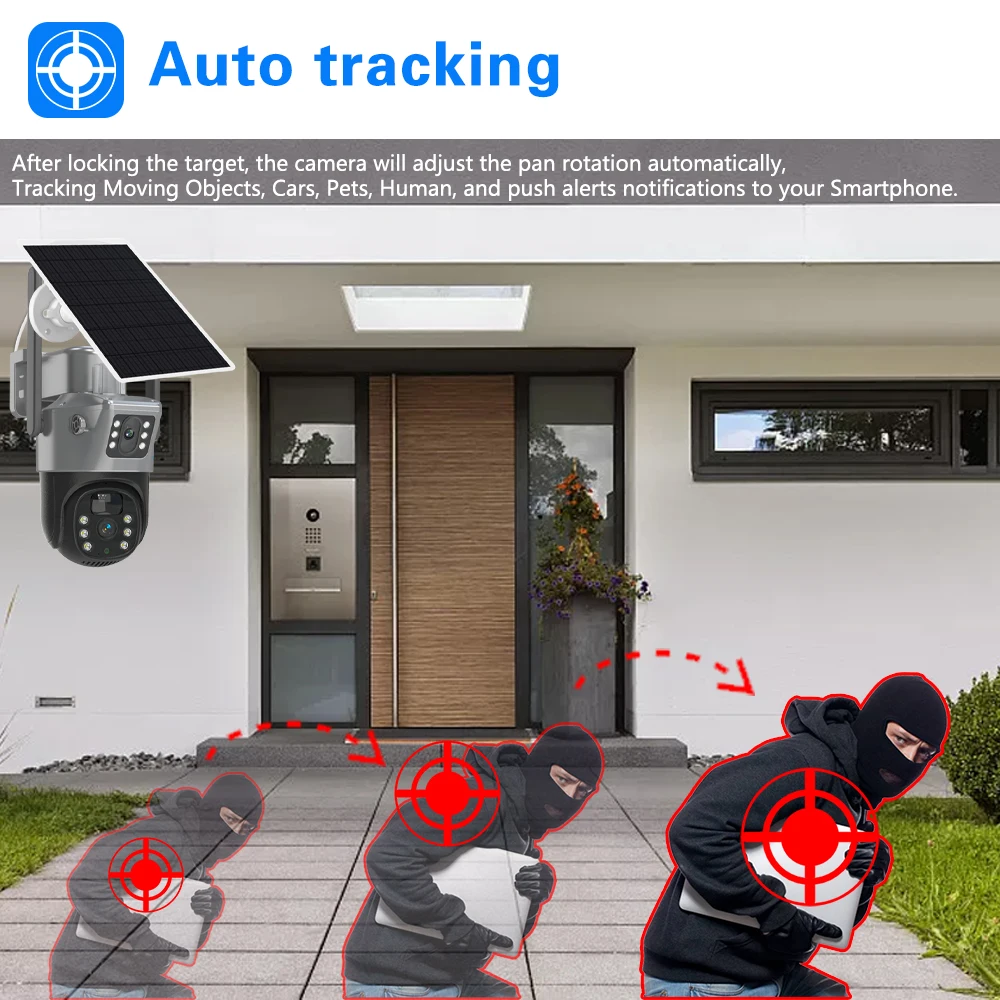 4K 자동 추적 CCTV 와이파이 PTZ IP 카메라, 야외 듀얼 렌즈, 4G 무선 보안 감시 카메라, 양방향 오디오