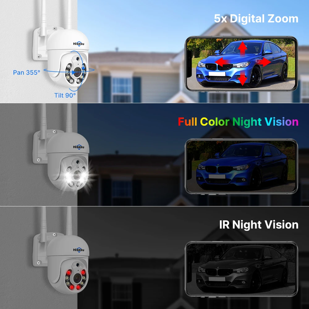 Hiseeu 와이파이 PTZ 카메라 시스템, 8CH NVR AI 모션 추적, H.265 비디오, 무선 CCTV, 야외 보안 감시 IP 카메라, 5MP