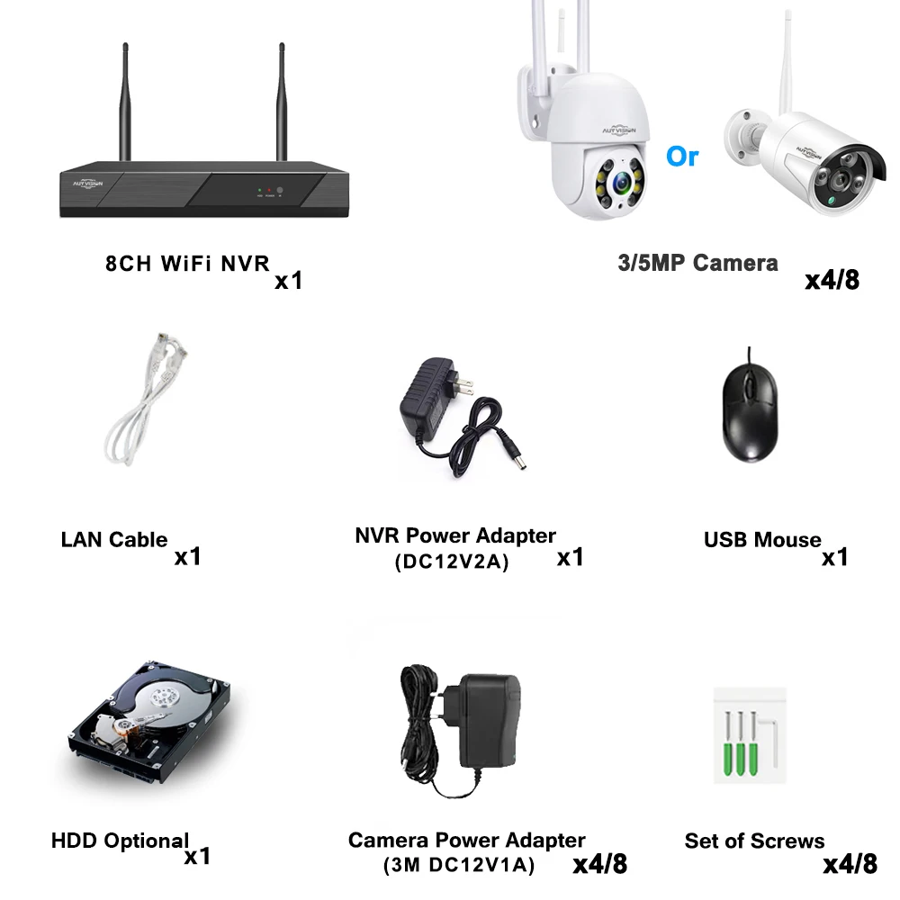 야외 방수 와이파이 IP 보안 카메라, 무선 CCTV 시스템, 오디오 비디오 녹음기 감시 키트, H.265, 8CH, 3MP, NVR, 5MP