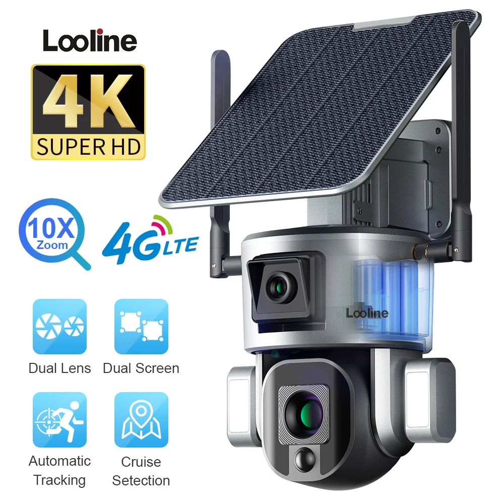 LOOLINE-4K HD 태양 보안 야외 4G 카메라, 듀얼 렌즈, 10 배 광학 줌, 자동 추적, 와이파이 카메라, 4k 전문 카메라 title=LOOLINE-4K HD 태양 보안 야외 4G 카메라, 듀얼 렌즈, 10 배 광학 줌, 자동 추적, 와이파이 카메라, 4k 전문 카메라 