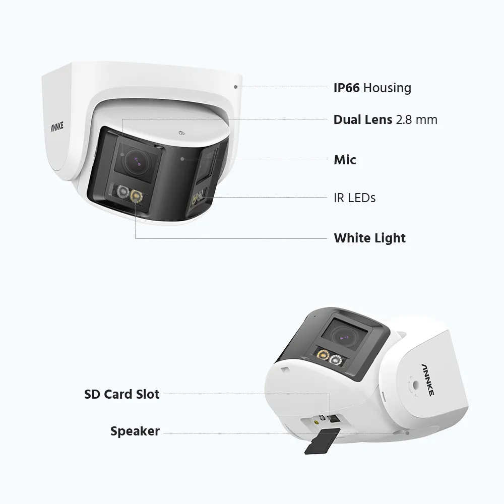 ANNKE 보안 파노라마 듀얼 렌즈 카메라, 사람 감지 자동 트랙, 양방향 오디오, IP 카메라, 듀얼 렌즈 Poe, 180 ° 광각, 4K