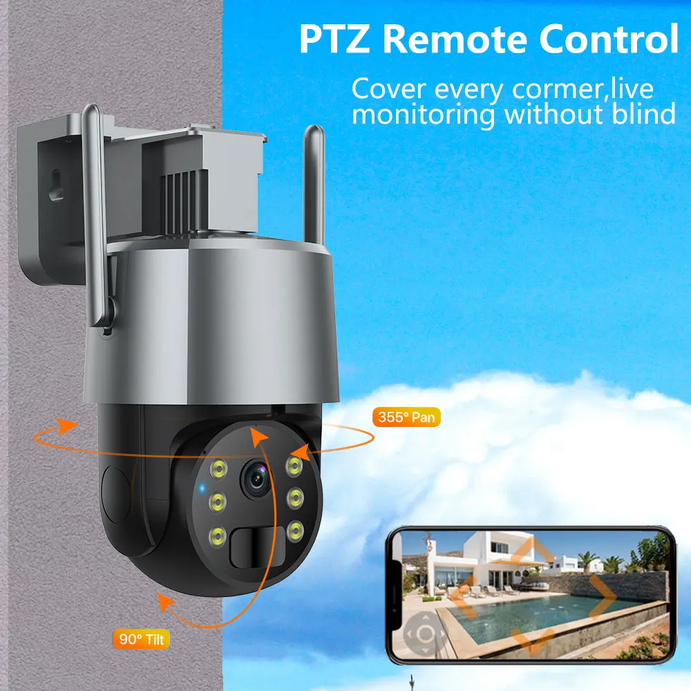 투야 태양광 와이파이 PTZ 보안 야외 컬러 나이트 비전 배터리 구동 무선 CCTV 감시 카메라, 스마트 라이프, 5MP 5G, 2.4G