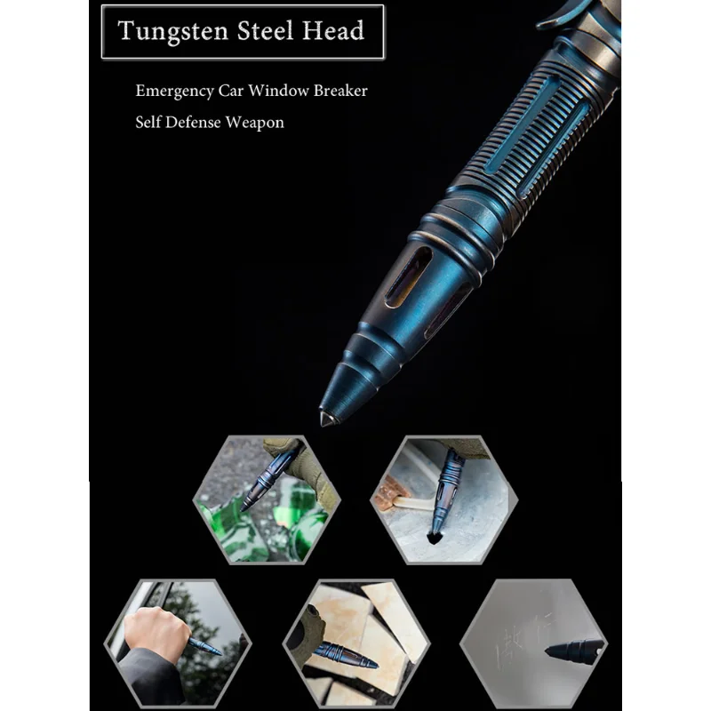 7In1 야외 생존 전술 펜 다기능 자기 방어, 비상 Led 조명 휘슬 유리 차단기 포함