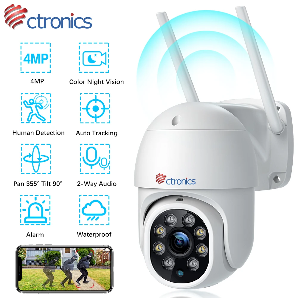 Ctronics 5MP WiFi 카메라 야외 PTZ 360 보안 IP 카메라 인간 감지 자동 추적 CCTV 4MP 1080P 컬러 나이트 비전 양방향 토크 title=Ctronics 5MP WiFi 카메라 야외 PTZ 360 보안 IP 카메라 인간 감지 자동 추적 CCTV 4MP 1080P 컬러 나이트 비전 양방향 토크