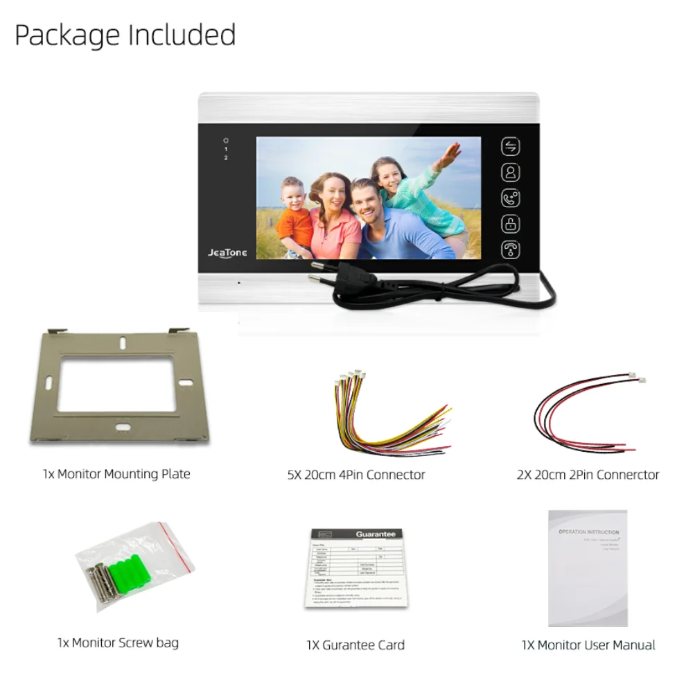JeaTone 7 인치 실내 모니터 단일 비디오 도어 전화 초인종 인터콤 시스템 비디오 녹화 사진 촬영 실버 벽 장착
