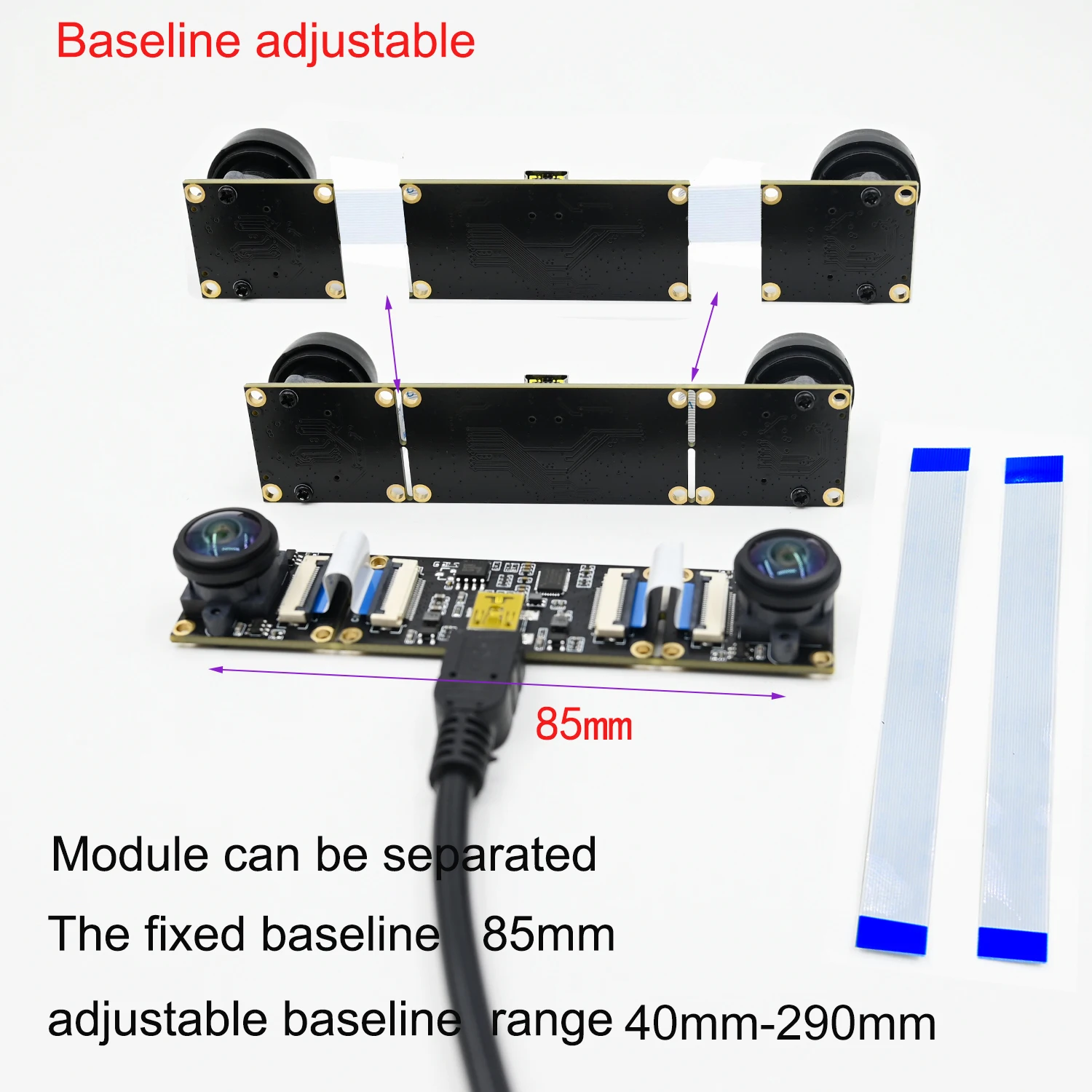 3D 스테레오 듀얼 렌즈 카메라 모듈 동기화 동일 프레임, 베이스라인 조정 가능, USB 플러그 앤 플레이, VR 범위 모델링, 720P