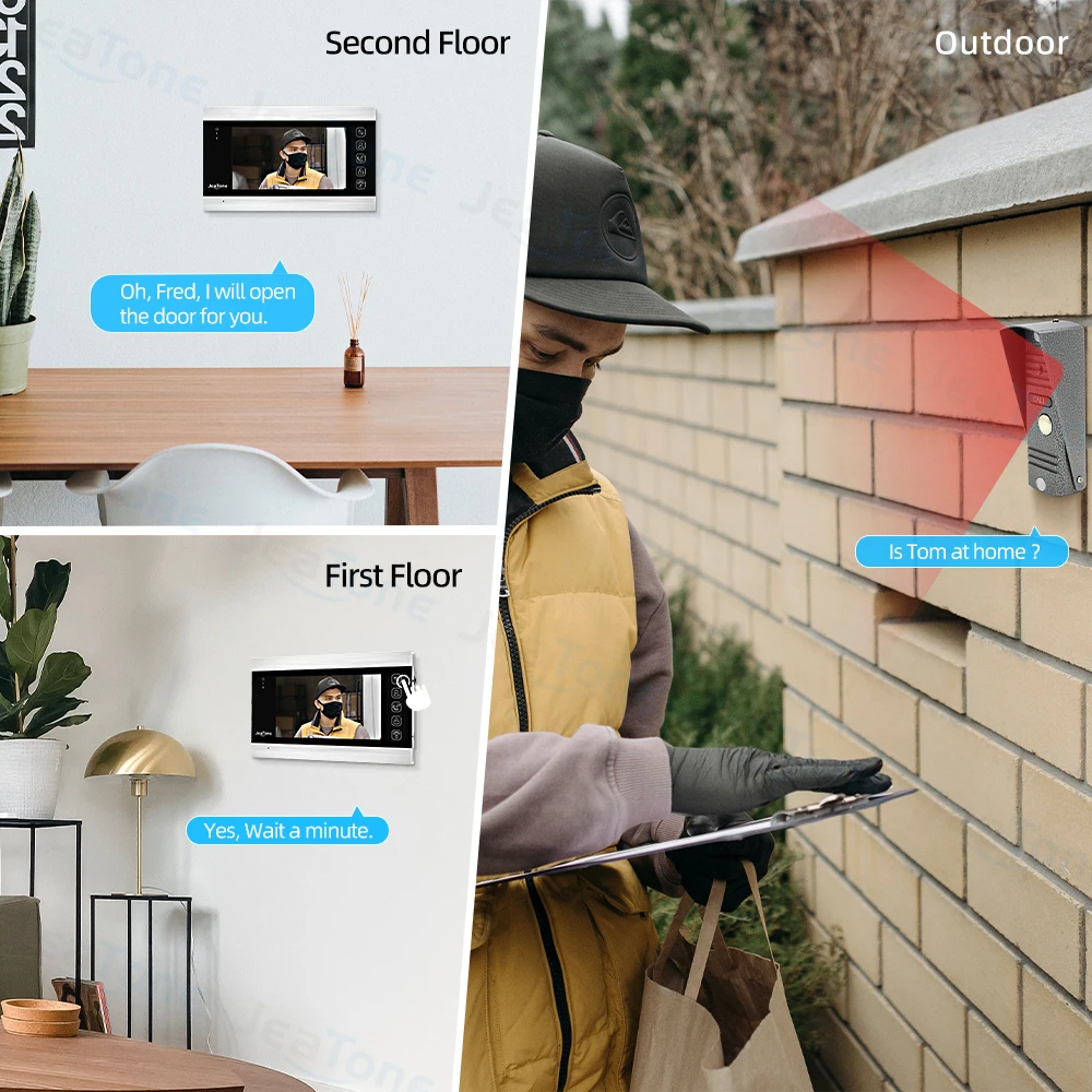 JeaTone 7 인치 실내 모니터 단일 비디오 도어 전화 초인종 인터콤 시스템 비디오 녹화 사진 촬영 실버 벽 장착