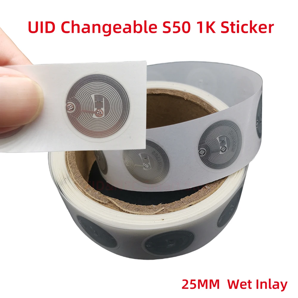UID 쓰기 가능 섹터 0 블록 0 변경 가능 S50 1K NFC 스티커, 습식 인레이, 재기록 가능 라벨 복사 복제 RFID 태그, 25mm, 13.56MHz