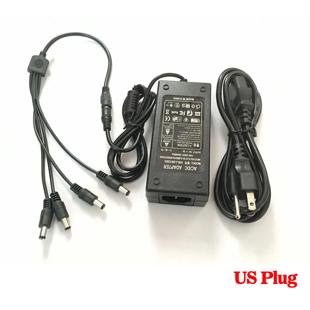 DC 12V 5a 4 포트 CCTV 카메라 AC 어댑터 전원 공급 장치 상자 CCTV 비디오 카메라, UK AU EU US 플러그 어댑터 충전기 야외 분배기