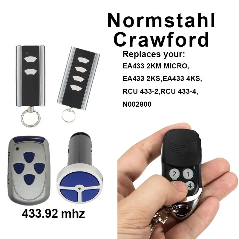 Normstahl CRAWFORD RCU 433 2K / RCU 433 4K 원격 제어 롤링 코드 433,92 MHz 차 고문 게이트 원격 제어