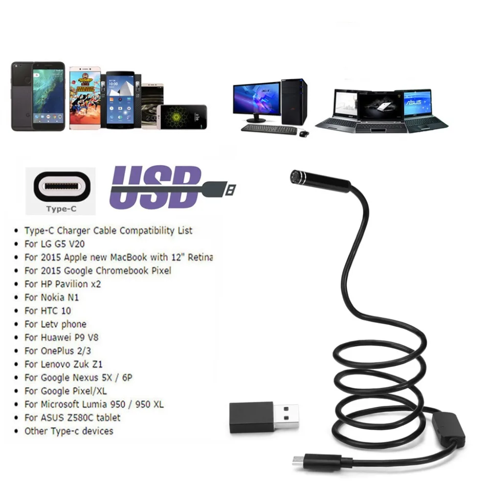 USB TYPE-C 검사 내시경 카메라, 안드로이드 폰, S8, LG, G5, G6, V20 픽셀, P9, P10, 원플러스 2, 3, 3T, 7mm, 1, 3, 5 미터, 6LED HD