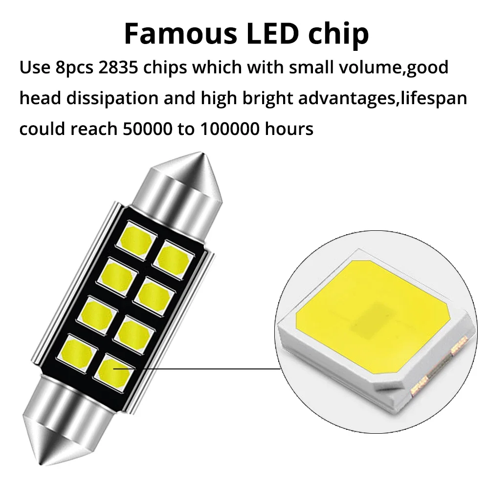 Festoon 자동차 독서 LED, 자동차 램프, 돔 전구, 인테리어 조명, 흰색 DC 12V, C5W, C10W, 31mm, 36mm, 39mm, 41mm, 2835 SMD 8 칩, 1 개, 신제품