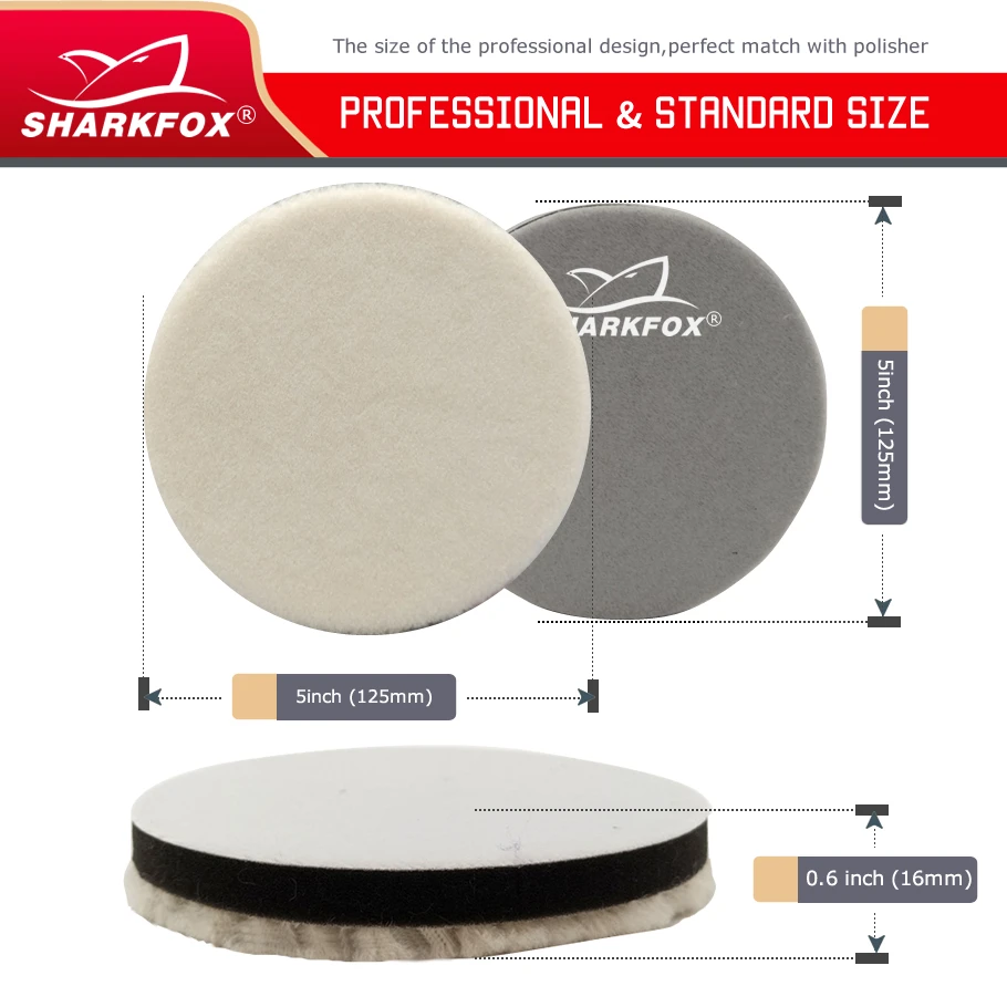 Sharkfox DA RO 자동차 광택기 연마 트레이용 일본 울 광택제 패드, 80mm 125mm 커팅 패드, 자동차 청소 제품, 3/5 인치