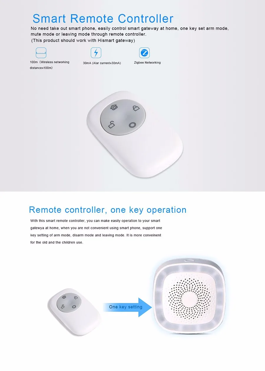 Zigbee3.0 스마트 알람 리모컨, 암 포함, 4 키, 홈 알람, SOS 기능, 홈 어시스턴트와 호환 가능