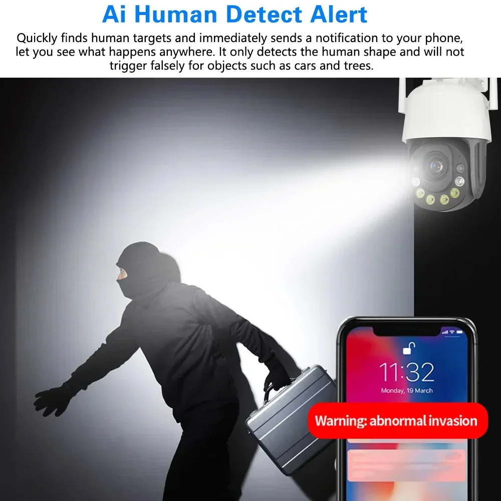 야외 보안 감시 카메라, 50X 광학 PTZ 줌, 와이파이, ICSEE, 5MP, CCTV, PTZ, IP, 최대 150m, 야간 투시경, 양방향 오디오 카메라