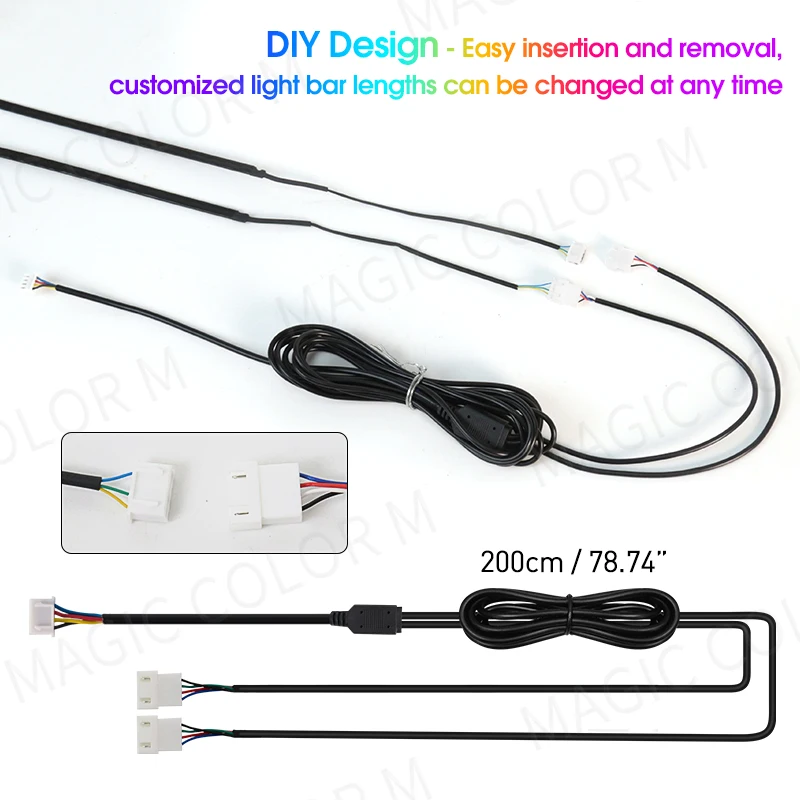 Vegting 140/55 인치 자동차 주변 조명, 2 인 1 범용 LED 심포니 RGB 분위기 램프, USB 앱 리모컨, 테슬라 모델 3 Y S X용