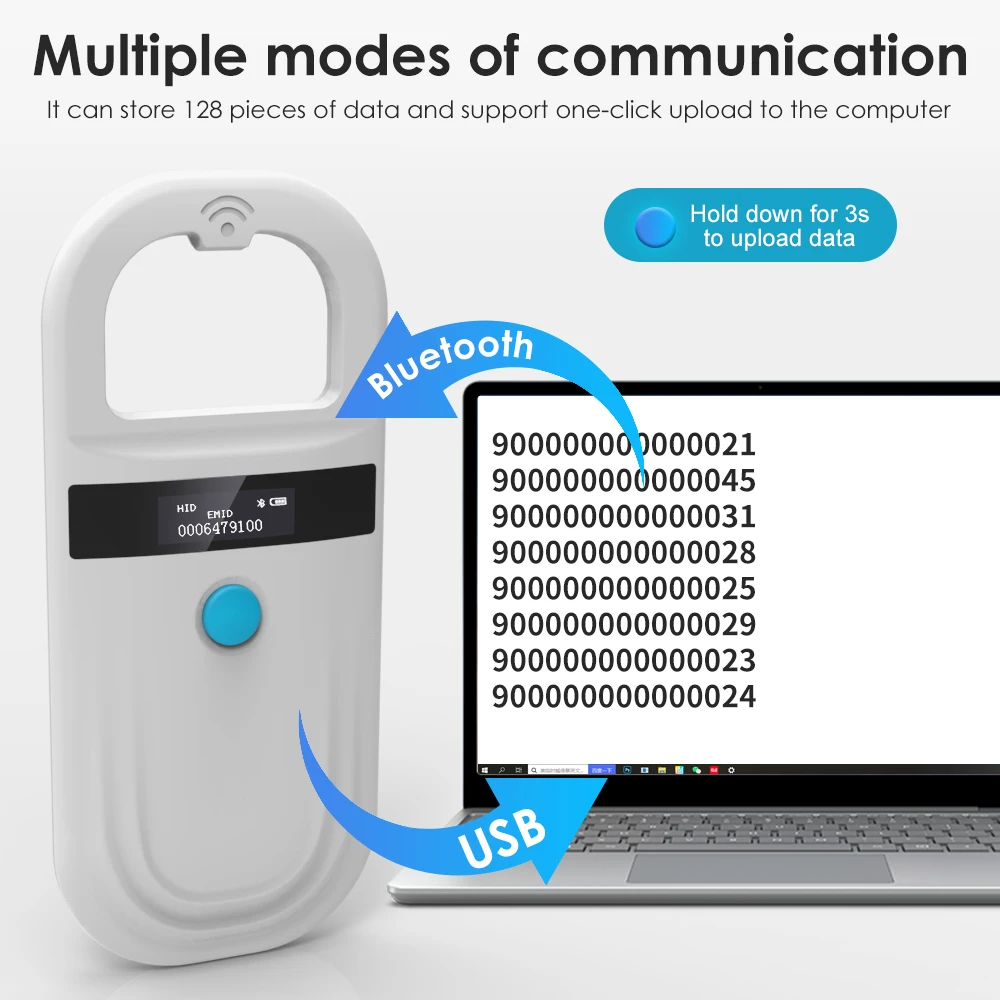 휴대용 애완 동물 고양이 개 ID 마이크로칩 유리 라벨 태그 스캐너, EMID FDX-B 동물 칩 RFID 리더, 180 충전식, 134.2KHz, 125KHz