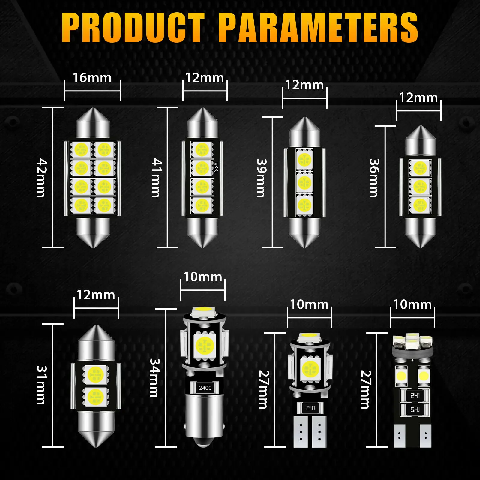 5050 자동차 LED 전구 인테리어 돔 트렁크 번호판 램프 키트, Bmw E53 E60 E90 용 흰색 LED 램프, T10, 23 개