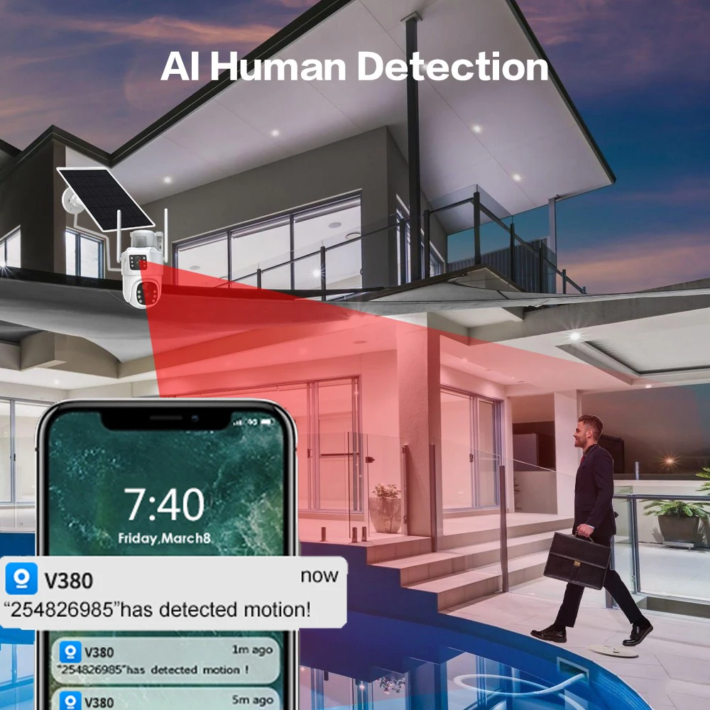듀얼 렌즈 태양광 카메라, 4G SIM 카드, 4K 8MP 와이파이 감시 카메라, 비디오 보안 보호, 스마트 홈 와이파이 IP 야외 CCTV