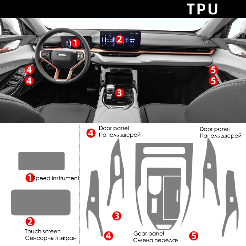 Tpu 투명 필름, Haval H6 3 세대 자동차 인테리어 스티커, 센터 콘솔 기어 내비게이션 대시보드 도어 윈도우 패널