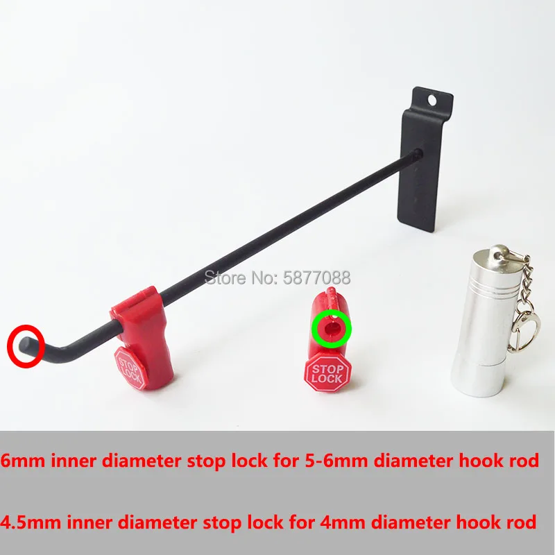 소매용 정지 잠금 장치 및 마그네틱 키 분리대, 상점 잠금 디스플레이 페그 후크, 보안 슈퍼 메르카도 리틀 레드 후크 잠금 장치, 6mm