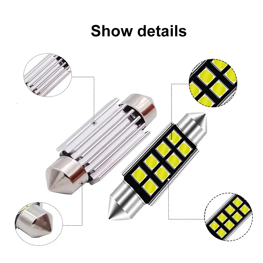 Festoon 자동차 독서 LED, 자동차 램프, 돔 전구, 인테리어 조명, 흰색 DC 12V, C5W, C10W, 31mm, 36mm, 39mm, 41mm, 2835 SMD 8 칩, 1 개, 신제품