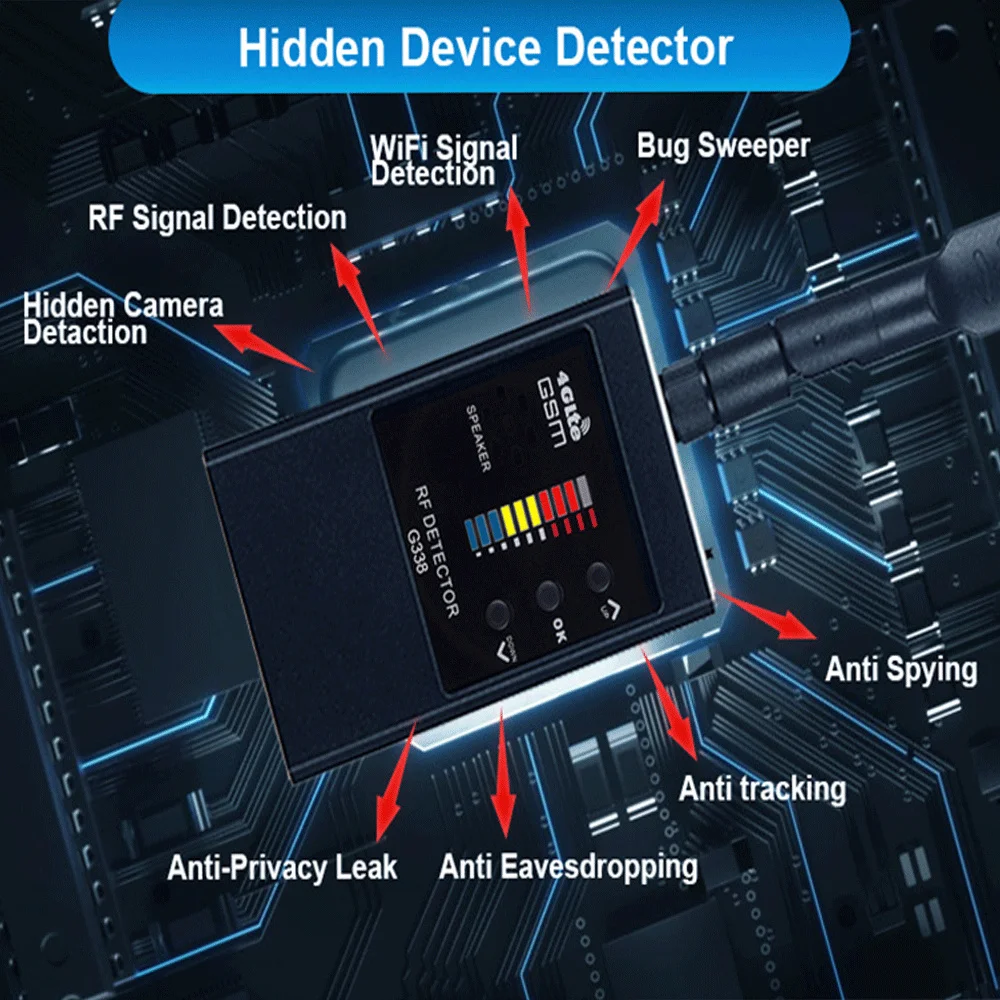 전문가용 안티 스파이 탐지기 카메라, GSM 오디오 버그 파인더, GPS 신호 렌즈, RF 트래커, 무선 스캐너 G338, 1MHz-8000GHz